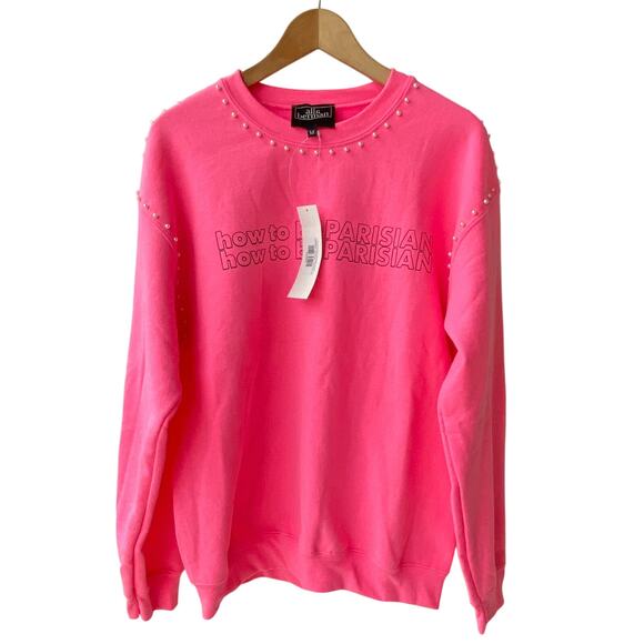 Alla Berman NEW $198 "How to be Parisian" Embellished BF Sweatshirt Hot Pink : M - Picture 1 of 10